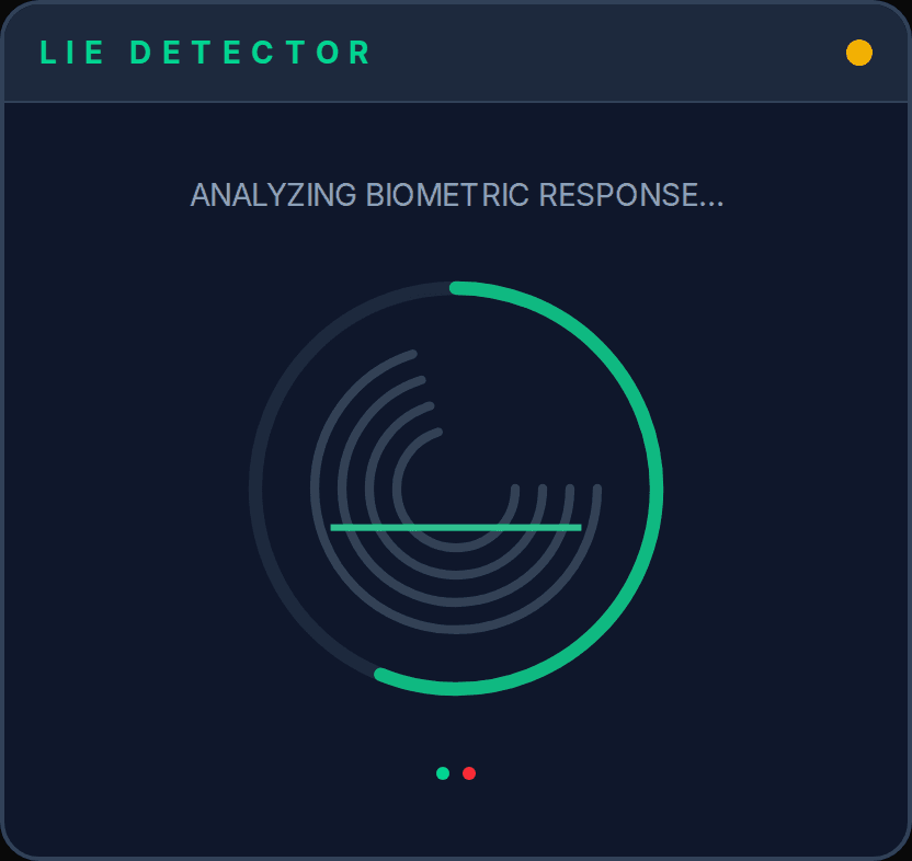 Fake lie detector showing the thumb scanner with fingerprint whorls and a green progress ring