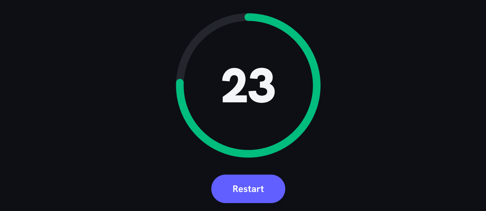 The countdown ring part-way through a 30 second round, showing 23 in the middle with a Restart button underneath